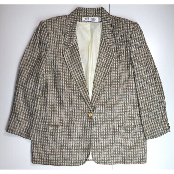 VINTAGE WOMEN'S BEIGE WOVEN BLAZER JACKET - LEYLA MITRA - SIZE 14 - Picture 1 of 4